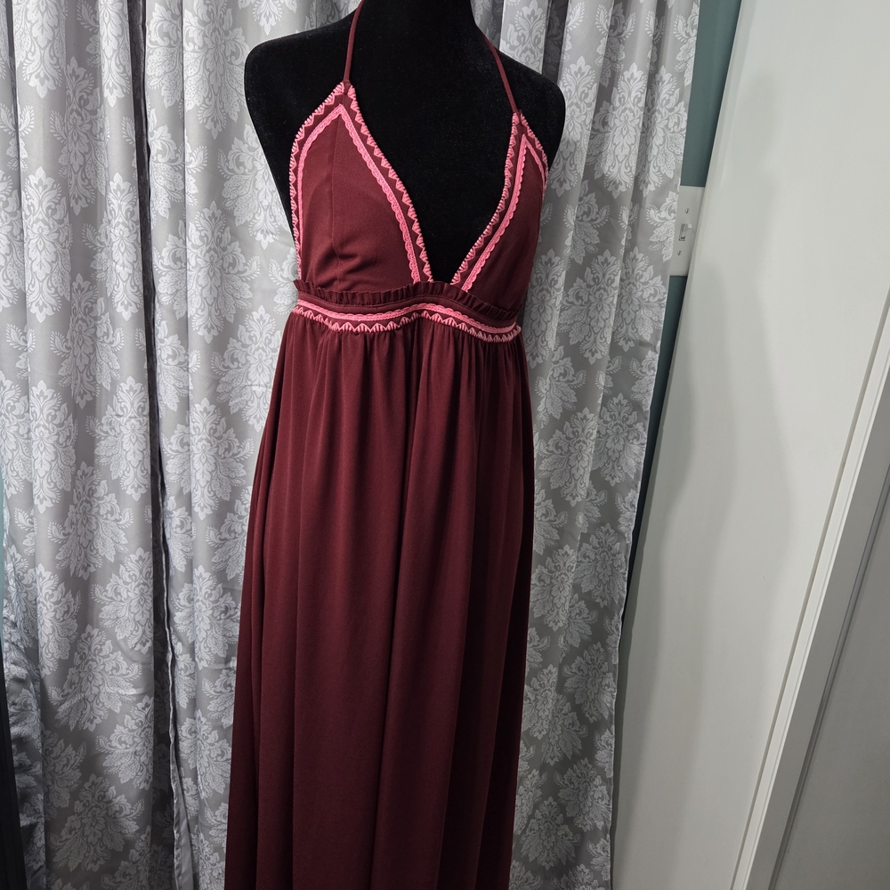 Express Burgundy Backless Dress with Pink Accents
